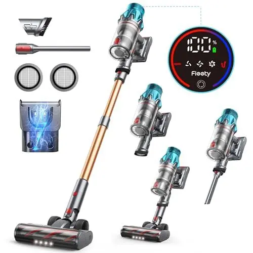 Produktbild: Akku Staubsauger 550W/45KPa, 60 Mins Laufzeit, Staubsauger Kabellos mit Aufstellfunktion, Wandhalterung mit integrierter Ladestation, Touchscreen, Anti-Haarbürste für Hartböden, Teppiche und Tierhaare