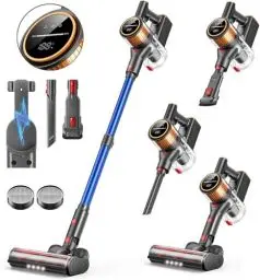 Produktbild: Akku Staubsauger Kabellos 550W/45000Pa/60min Laufzeit, kabelloser staubsauger mit Ladestation, Leichter Freistehend Akkustaubsauger, Super Leise Akkusauger für Hartböden Teppiche Tierhaare