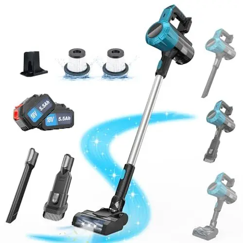 Produktbild: Akku Staubsauger für Makita Akku 18V, 45000Pa 550W Staubsauger Kabellos, Leichter Handstaubsauger für Tierhaare, Holzböden, Fliesen, Teppiche und Autoinnenräume (2PCS 5500mAh Batterien)