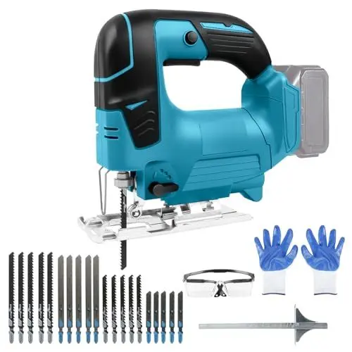 Produktbild: Akku Stichsäge kompatibel mit Makita 18V Akku, bürstenlose Stichsäge mit 20 Klingen, Kunststoff und Metall (nur Werkzeug, kein Akku)
