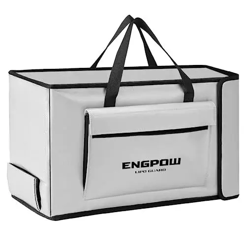 Produktbild: Akku Tasche Ebike Batterie Tasche Feuerfeste bis 2000°F Explosionsgeschützte Lipo Bag kompatibel mit 2 E-Bike Akkus Dick Stoßfester Sichere Batteriebox Aufladung Transport Lagerung 45 x 12 x 25 cm