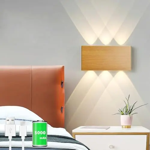 Produktbild: Akku Wandlampe, mit Touch Control Schalter LED Magnetisch Akku Wandleuchte 5200mAh Kabellose Wandlampe 3 Modi Helligkeitsstufen, ideal für Loft Flur Schlafzimmer (Hölzern)