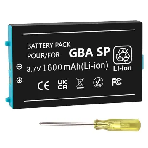 Produktbild: Akku für Nintendo Gameboy Advance SP 1600mAh Wiederaufladbarer Lithium-Ionen-Akku Ersatz für Nintendo GBA SP AGS-001 SAM-003 mit Schraubendreher