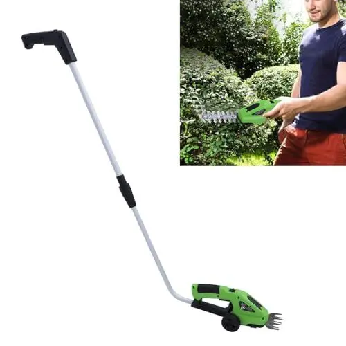 Produktbild: Akku-Heckenschere, 4-in-1-Grasschere und Strauchschneider, Tragbare Elektrische Strauchgrasschere aus Legiertem Stahl mit Wiederaufladbarem Akku und USB-Kabel für Gartenrasen