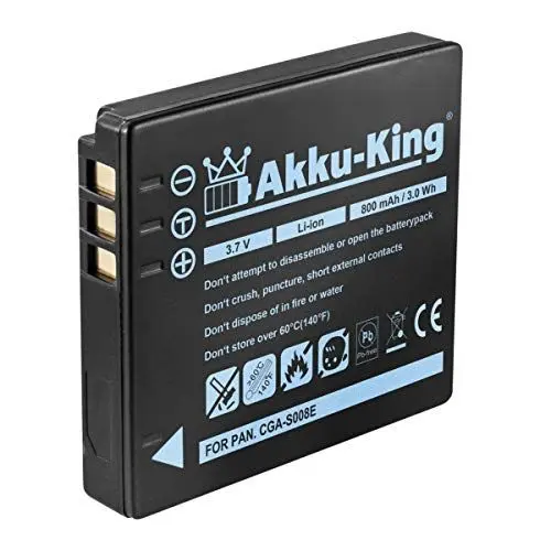 Produktbild: Akku-King Akku kompatibel mit Panasonic CGA-S008E, BCE10E, DB70, VW-VBJ10, RICOH Caplio R10, Leica C-LUX 2 - Li-Ion 800mAh