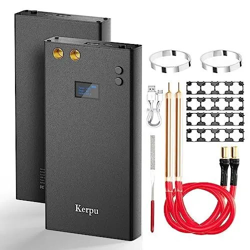 Produktbild: Akku-Punktschweißgerät, Kerpu Mini-Punktschweißgerät mit LCD-Bildschirm, 7500mAh Batterie 70-Gänge justierbar für Batterie-Plattenschweißen mit Long Spot-Schweißstift-5M Nickel-Streifen