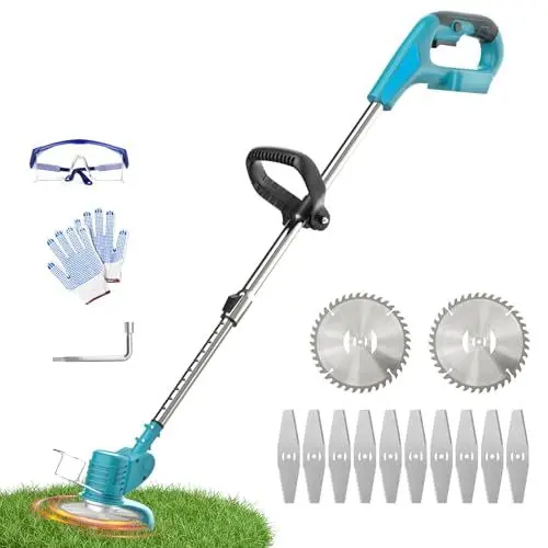 Produktbild: Akku-Rasenmäher für Makita, Batteriebetriebener Rasentrimmer mit 18V, Kabelloser Elektro-Rasenmäher mit 12 Messern, 2-in-1 Verstellbarem Kopf und Teleskopstiel (Ohne Akku)