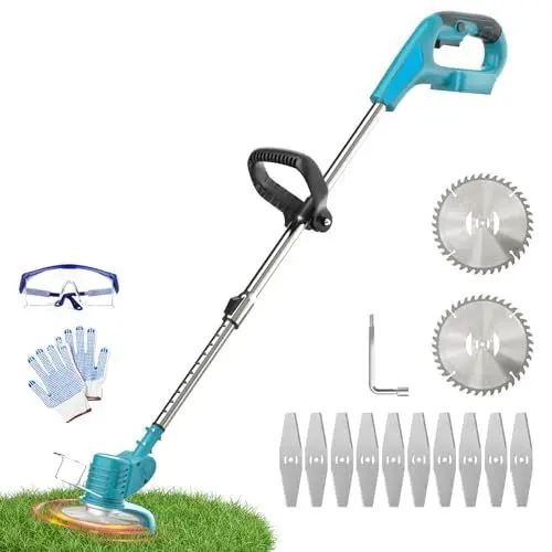 Produktbild: Akku-Rasenmäher für Makita, Kabelloser Rasenmäher mit 12 Messern, 2-in-1 Rasentrimmer Elektrisch, 90° Schwenkbarer Kopf für Rasen Garten Beschneiden (ohne Akku)