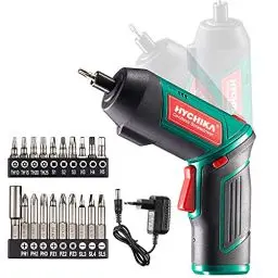 Produktbild: HYCHIKA Akkuschrauber, Cordless Screwdriver 6N·m Drehmoment und 2000mAh Akku 3,6V mit 20 Zubehörteilen, LED Licht, Magnetfutter für Schrauben