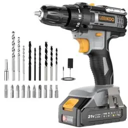 Produktbild: Akkuschrauber, LEEIKOO Akku Bohrschrauber 21V, Akku Bohrmaschine 42N.m mit 2.0Ah Akku, 10mm Bohrfutter, 2-Gang, 18+1 Drehmomentstufen, 20tlg Zubehör Set, LED Licht für Garten DIY Projekt, Grau