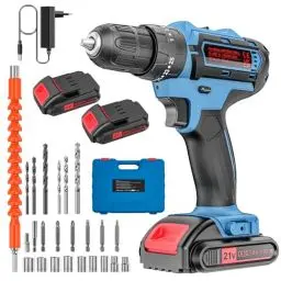 Produktbild: Akkuschrauber Set 21V, Akku Bohrschrauber mit Koffer, Akku Bohrmaschine, 25+3 Drehmomentstufen, 2 * 2000mAh Akku, 24 PCS Zubehöre, 2 Gang
