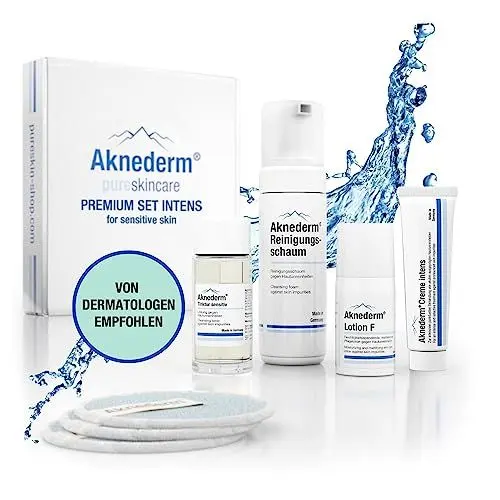 Produktbild: aknederm Premium Set intens für sensible Haut - Set mit Tinktur sensitiv/Reinigungsschaum/Lotion F/Creme intens & Reinigungspads - natürliches Skincare Set - ideal zur Akne Behandlung 230ml