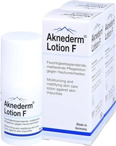 Produktbild: aknederm Lotion F 60 ml - feuchtigkeitsspendende, mattierende Gesichtspflege mit Anti-Pickel-Faktor für feuchtigkeitsarme, empfindliche, unreine Haut