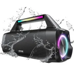 Produktbild: AKONE Bluetooth Lautsprecher, 80W Peak Musikbox Bluetooth Groß Bass Boost mit LED-Licht, Rollender Stereo-Sound Soundbox, 20h Akku, IP67 Outdoor Lautsprecher Boombox für Partys,Strand,Camping
