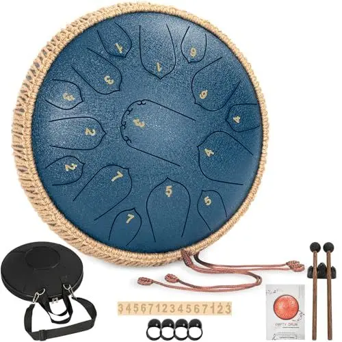 Produktbild: AKOZLIN Zungentrommel, Stahlzungentrommeln, Professionelle D-Dur Stahlzungentrommeln Handschlagzeug 12-13-14 Zoll(15 Noten), Mit Hämmern, Tasche, Fingerpicks, Musikbücher (13 Zoll 15 Noten)