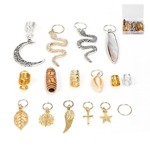 Produktbild: Akozon Haarschmuckringe aus Legierung, Dreadlock-Zopfring-Clips mit Exquisiten Designs, Verstellbare Modische Haaranhänger-Accessoires