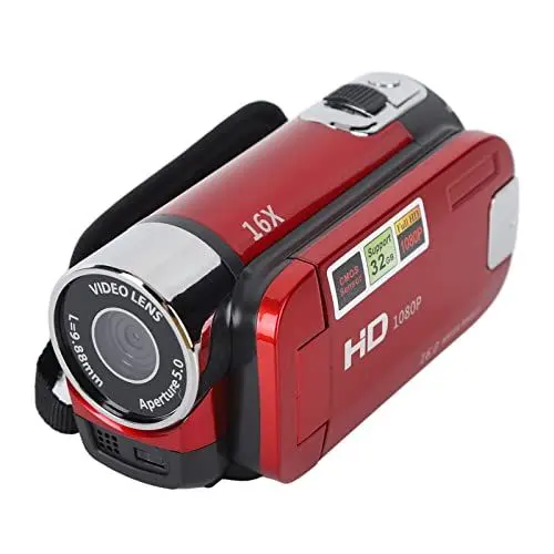 Produktbild: Akozon Handheld-Video-Camcorder, 1080P 16 MP DV-Kamera, 2,7-Zoll-TFT-drehbarer Bildschirm, 16-Fach Vlogging-Video für Kinder, Digitalzoom mit USB-Kabel, Schwarzer -DV-Player (Rot)