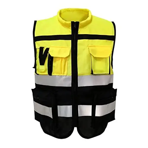 Produktbild: Alomejor Gelbe Reflektierende Sicherheitsweste, Gut Sichtbare Sicherheitsweste mit Reißverschluss und Taschen Zum Arbeiten (XL175)