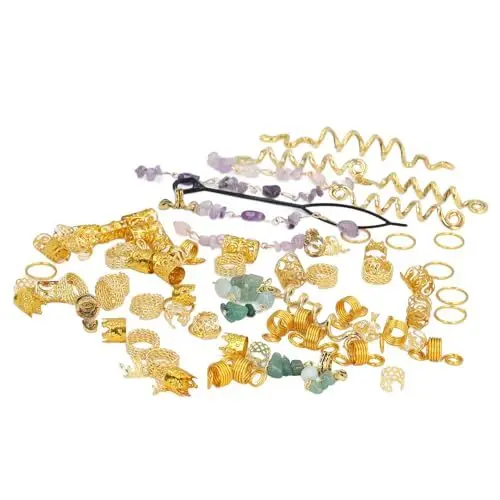 Produktbild: Akozon Schmücken Sie Ihr Haar mit 80 Stück Legierungs-Strass-Haar-Dreadlock-Ringen, Exquisiten Ausgehöhlten Haar-Zopfringen, Haar-Dreadlock-Perlen, Haarschmuck-Dreadlock