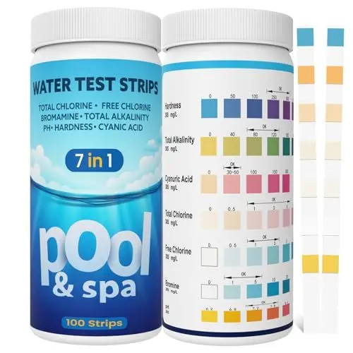 Produktbild: AKSBTEC 7 in 1 Pool Teststreifen, Schnell Pool Wassertester Einfach Teststreifen für Pool Ph und Chlor,Cyanursäure,Brom und mehr Pool Tester Poolzubehör für Schwimmbäder,SPA