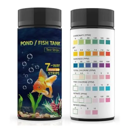 Produktbild: AKSBTEC Aquarium Wassertest Aquarium Teststreifen für Aquarien: 100 Stück - 7 IN 1 Wassertester Aquarium Zubehör zur Messung von pH, Wasserhärte, Chlor, Nitrit im Aquarium,