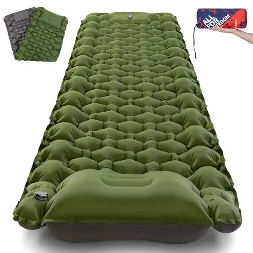 Produktbild: AKSOUL Ultraleicht Selbstaufblasend Isomatte für Outdoor Camping: 10CM Tragbar Hoch Dicke Matratze Kompakte Luftmatratze - Aufblasbare Schlafmatte mit Fußpresse Pumpe für Wanderunge Trekking (Grün)