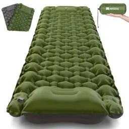 Produktbild: AKSOUL Ultraleicht Selbstaufblasend Isomatte für Outdoor Camping: 10CM Tragbar Hoch Dicke Matratze Kompakte Luftmatratze mit Fußpresse Pumpe - Aufblasbare Schlafmatte für Wanderunge Trekking - Grün