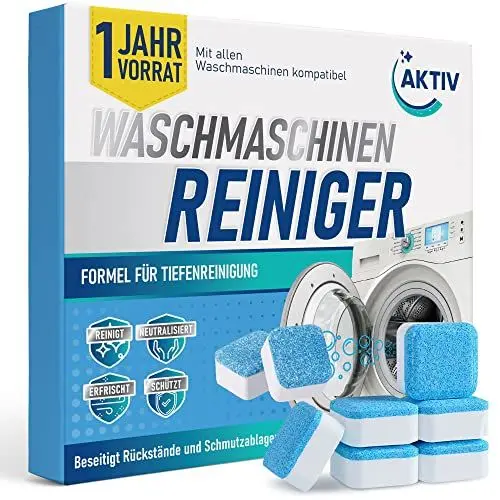 Produktbild: Aktiv 24x Waschmaschinenreiniger Tabs extra stark gegen Geruch & Kalk - Waschmaschinen Reiniger mit Formel für Tiefenreinigung - Waschmaschine Hygiene Reinigung 1 Jahres Vorrat