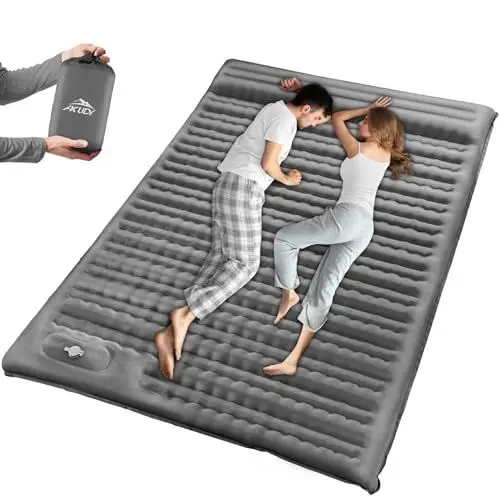 Produktbild: AKUDY Isomatte Selbstaufblasend 2 Personen, 12CM Verdicktes Campingbett 2 Personen mit Fußpresse Pumpe & Kissen,Tragbar Leichtgewichtig Wasserdicht für Camping,Wandern,Zelt,Schlafsack,Backpacking