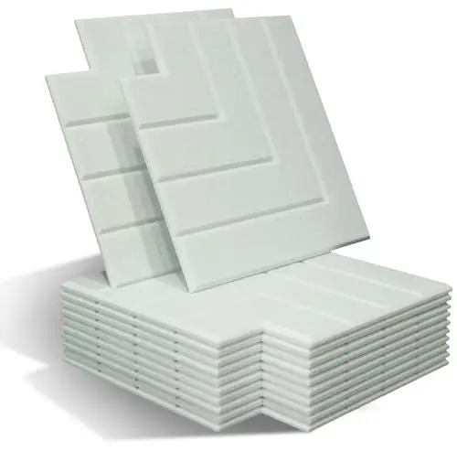 Produktbild: Akustikpaneele weiß, Akustikplatten weiß, Acoustic Panel, Akustikschaumstoff, 12er Set 30x30 cm, PET 3D Wall Panels, Paneele Wand, Wandpaneele - Dekorative Akustik