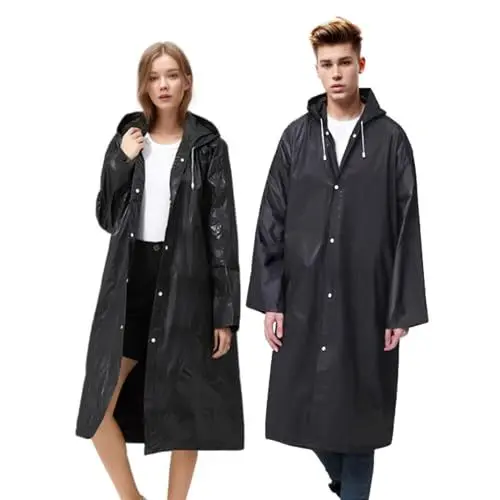 Produktbild: Akxlax 2 Stück Regenmantel Durchsichtig Unisex, Regenponcho Mehrweg Atmungsaktiv Ultraleicht Regenschutz, Regenponcho Wasserdicht Damen Herren für Wandern Camping Reisen Schwarz