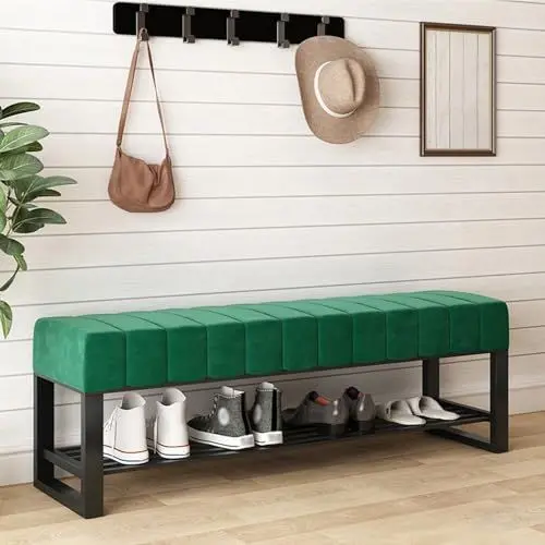 Produktbild: A,L60*W30*H45cm, Sitzbank Mit Schuhregal Gepolsterte Bank Platz Sparen Metall Bank Für Flur Garderobe Multifunktional Bequemer Schuhwechselhocker Für Flur Eingang Schlafzimmer