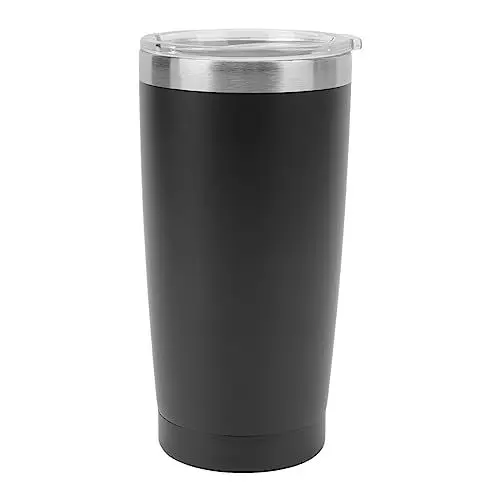 Produktbild: Aladeno 20-Unzen-Isolierbecher, Kaffeebecher, Edelstahl-Reisewasserflasche mit Deckel, außen pulverbeschichtet, klassisch für heiße und kalte Getränke für Camping und Büro (Schwarz)