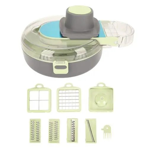 Produktbild: Aladeno 9-in-1-Gemüseschneider, Eierschneider mit Behälter, Kartoffelschneider, Gemüsewürfelschneider aus Edelstahl mit Behälter, Lebensmittelzerkleinerer mit Behälter für das (Green)