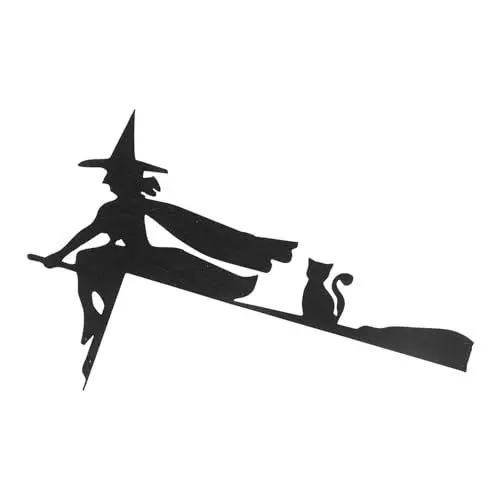 Produktbild: Aladeno Halloween Deko Türeckschild Dekoration Metall Zeichen Schwarze Katze und Hexe auf einem Besen Geeignet für Tür Fensterecken Dekoration Halloween Deko Garten Party Heim Türecken Deko