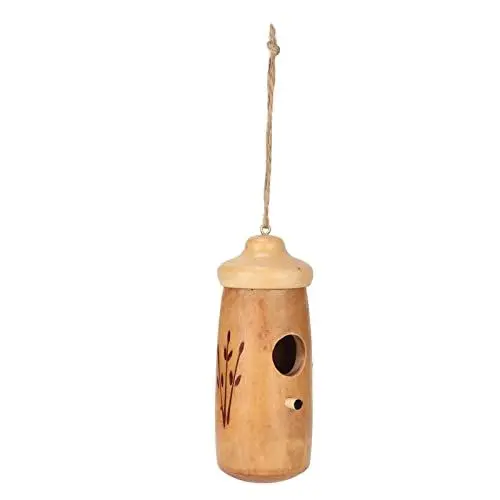 Produktbild: Aladeno Kolibri-Haus aus Holz zum Aufhängen im Freien, Kolibri-Haus aus Holz für den Innen- und Außenbereich, Gartendekoration, Boden mit Ring, Gartenarbeit, Hängedekoration für (Quadrate)