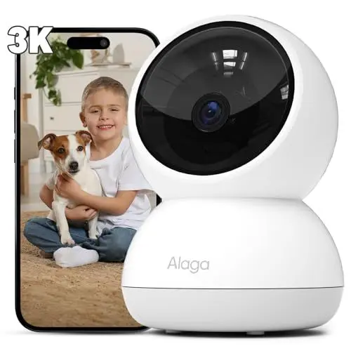 Produktbild: Alaga 3K Überwachungskamera Innen, 5GHz WLAN Kamera Überwachung Innen mit Automatische Verfolgung, Bewegungserkennung, kompatibel mit Alexa und Google Assistant, 3 Mois Cloud-Speicher inklusive
