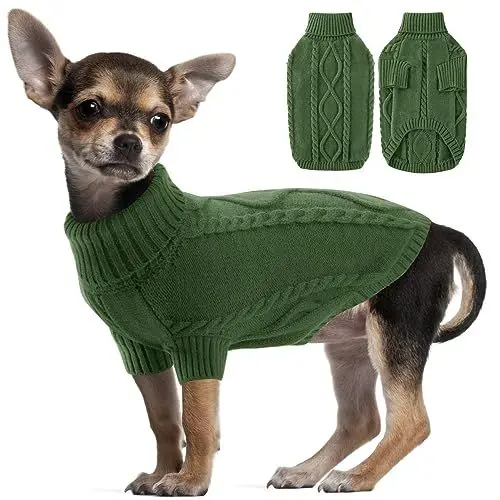 Produktbild: ALAGILRS Haustier Katze Hund Pullover, Hundepullover Weste Gestrickte Häkelhunde Winter Hundepullover Welpenkleidung Weicher Warmer Pullover Strickwaren für Kleine Mittelhunde ArmyGreen L