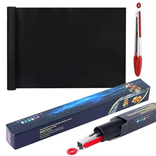 Produktbild: ALAGIRLS BBQ Grillmatte für Gasgrill 180x40cm Backmatte Backfolie Wiederverwendbar Antihaft Teflon Grillmatten mit Griizange Schwarz ALAGM002-T12-Black
