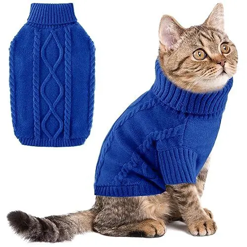 Produktbild: ALAGIRLS Weicher Atmungsaktiver Fleece Hundepullover, Warme Rollkragen Strickwaren Welpenkleidung Katzenpullover Hundemantel, Halloween Weihnachten Urlaub Haustier Outfits Bekleidung, Royalblue M