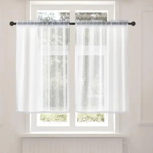 Produktbild: ALAHUGYEF 1 Paar/2 STK Scheibengardinen Modern, Bistrogardine Weiß, Halbtransparent Bistrogardine Voile Gardine Fensterschal Vorhänge, Fenstergardinen für Privatsphäre Fenstervorhang Küche Wohnzimmer