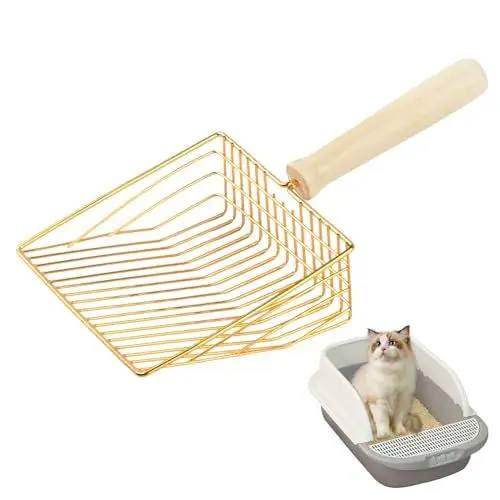 Produktbild: ALAHUGYEF Katzenklo Schaufel Metall, Katzenschaufel für Katzenklo, Katzenstreuschaufeln, Katzenstreu Schaufel, Katzenkloschaufel mit Holzgriff, Cat Litter Scoop für Katzen Hunde Haustier