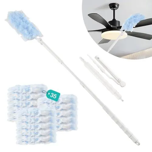 Produktbild: ALANGDUO 35 Tücher für Swiffer Staubmagnet Nachfüllpack, mit 1 Teleskopstange Handgriff, Staubmagnet Staubwedel für Swiffer Duster Tücher,Reinigungsstaub Staubtuch Nachfüllung, für Tierhaare, Schmutz