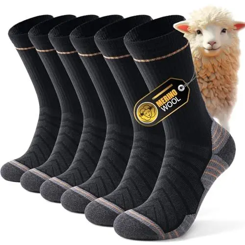 Produktbild: Alaplus Merino Socken Professionell Thermosocken Wandersocken Warme Socken Herren 43-46 Australien Wolly Gepolstert Trekkingsocken Winter Sportsocken Baumwolle Atmungsaktiv Laufsocken, 3 Paar, Schwarz