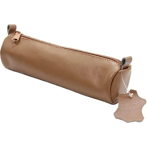 Produktbild: ALASSIO 43016 Schlamperrolle aus echtem Leder, Stiftetui natur, Schlamper ca. 21 x 6 cm, Schlampermäppchen rund, Etui für Schreibgeräte, Faulenzer mit Reißverschluss