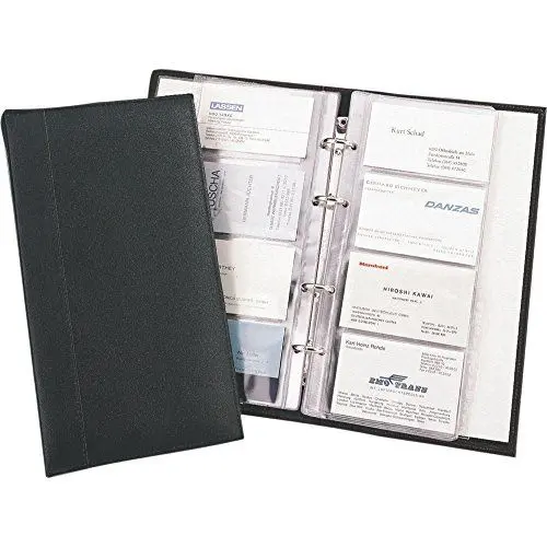 Produktbild: Alassio 41008 Visitenkarten Ringbuch aus FineTouch Lederimitat, mit Register A-Z und Einlagen für 120 Karten Visitenkartenhülle, 25 cm, Schwarz