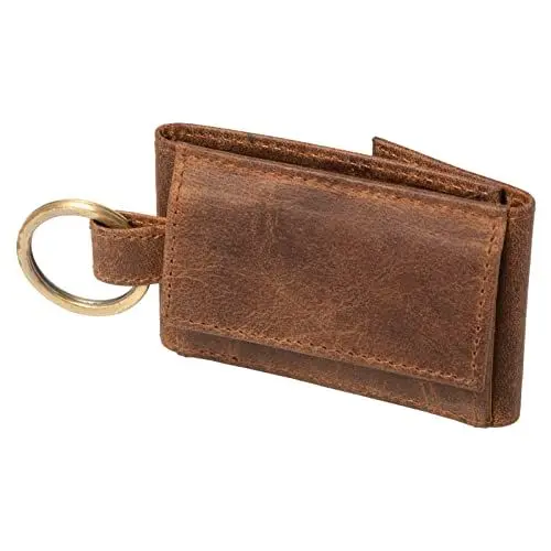 Produktbild: Alassio 42243 - Mini Geldbörse aus feinem Echtleder, kleines Portemonnaie mit Metallemblem und Schlüsselring, Münzbörse für gefaltete Scheine, Wallet ca. 8,5 x 5 cm, Braun