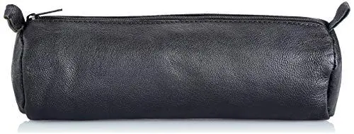 Produktbild: Alassio 43031 Schlamperrolle, Federmappe aus echtem Leder, kleines Federmäppchen, Stiftmappe, für Schüler, Studenten oder das Mobile Büro, Ledermappe mit Reißverschluss, ca. 21 × 6 cm, schwarz