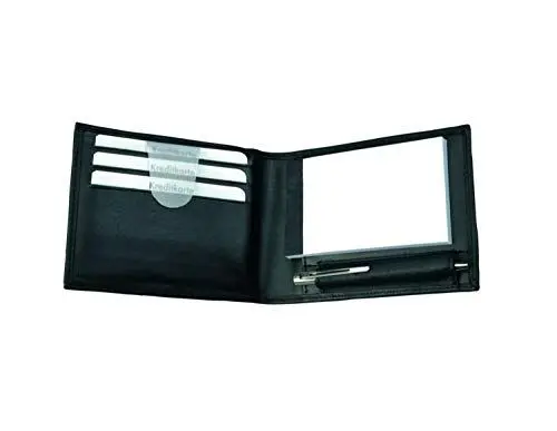Produktbild: Alassio 43035 - Notizblock-Etui Gubbio aus Nappaleder, Mäppchen in schwarz, Etui ca. 11 x 8 x 2 cm, Ledermäppchen mit A8 Notizblock, 3 Einschubfächer und Minikugelschreiber Metall