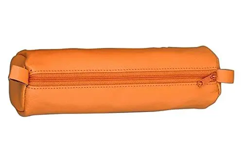 Produktbild: Alassio 43141 - Schlamperrolle aus echtem Leder, Stiftetui orange, Schlamper ca. 21 x 6 cm, Schlampermäppchen rund, Etui für Schreibgeräte, Faulenzer mit Reißverschluss